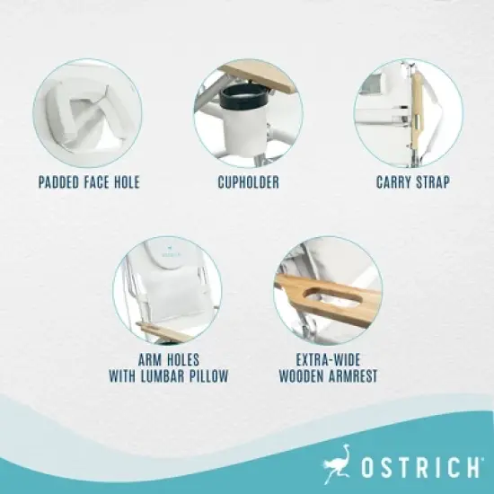 Ostrich Deluxe 3N1 Lightweight Lawn Beach Reclining Lounge Chair with Footrest, Outdoor Furniture for Patio, Balcony, Backyard, or Porch, White image {2}