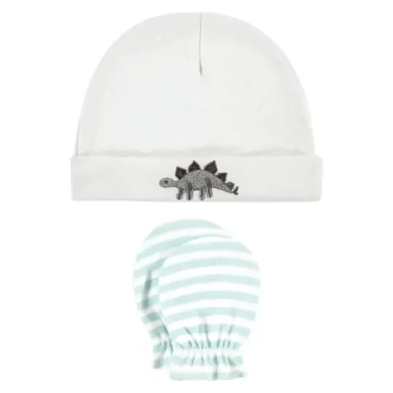 Hudson Baby Unisex Baby Cotton Cap and Scratch Mitten Set, Neutral Dino, 0-6 Months image {2}