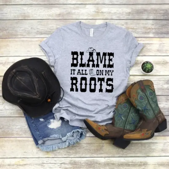 Simply Sage Market Women's Blame It All On My Roots Hat And Boots Short Sleeve Graphic Tee image {1}
