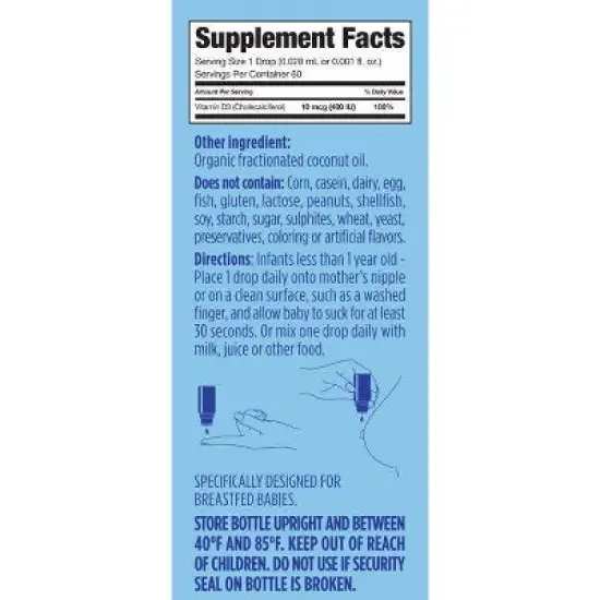 Ddrops Baby Vitamin D 400 IU Organic Liquid Drops - 0.06 fl oz image {1}