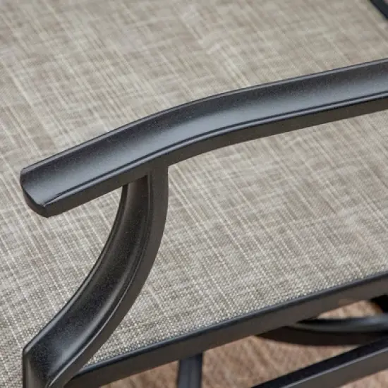 Captiva Designs 7pc Black Slatted Round Steel Table with Umbrella Hole & Grayish Brown Textilene Chairs image {14}