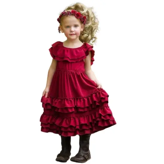 Girls Crisp Cranberry Tiered Ruffle Midi Dress - Mia Belle Girls image {7}