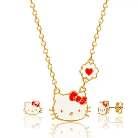 Hello Kitty Girls Necklace Stud Earrings Jewelry Set - 18+3" image {2}