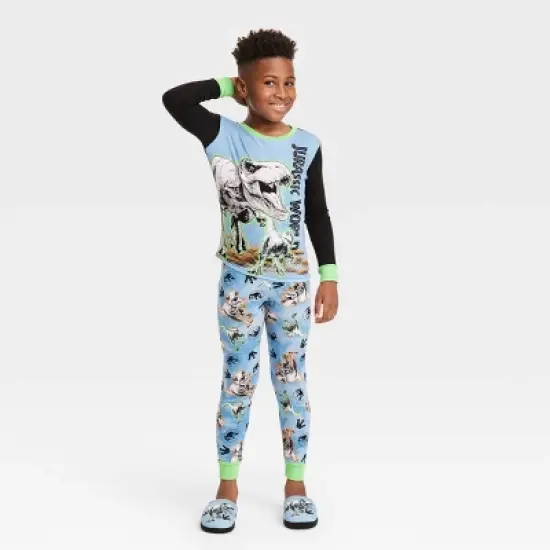 Boys' Jurassic World 2pc Snug Fit Pajama Set with Slippers - Black/Blue Denim image {2}
