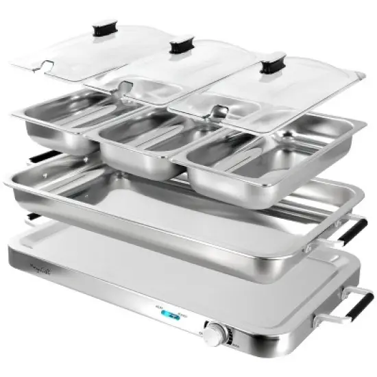 MegaChef 3-in-1 Electric Chaffing Buffet Server and Warming Tray with Triple 2.63 Quart Trays and 8. image {3}