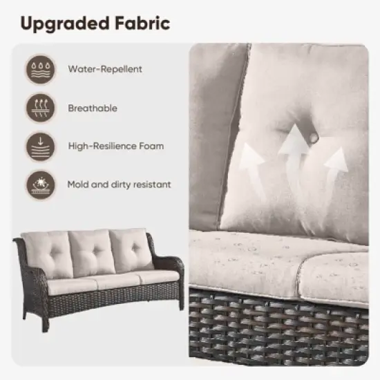 Buenhomino Outdoor Patio Couch Wicker Sofa - 3 Seater Rattan Sofa for Outside Patio Garden with Deep Seating and Olefin Cushions image {5}