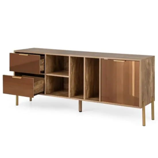 Costway Mirrored Buffet Cabinet Rustic Kitchen Sideboard Storage Cabinet with 2 Drawers image {9}
