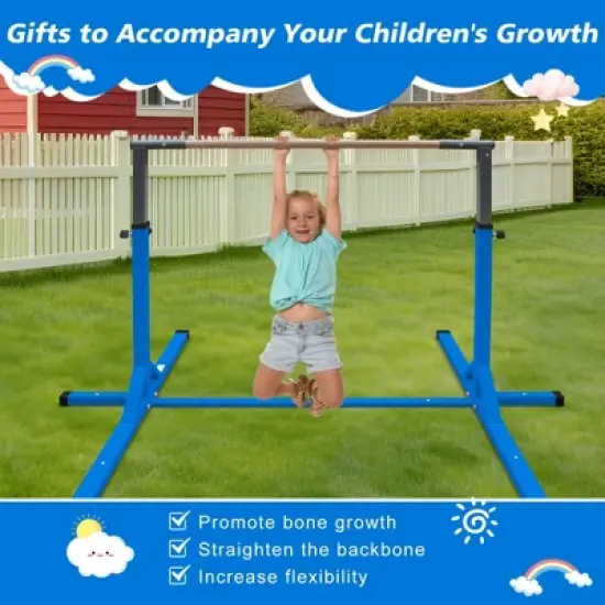 NAYSAYE Exercise Trainer Gymnastics Bar for Kids Adjustable Height for Home Play and Training, Blue, 52.56"*21.85"*5.51" image {4}
