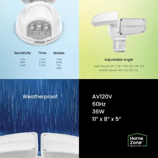 Home Zone Security&reg; 3,000-Lumen Twin-Head Halo Dual-Brightness LED Security Floodlight in White image {5}