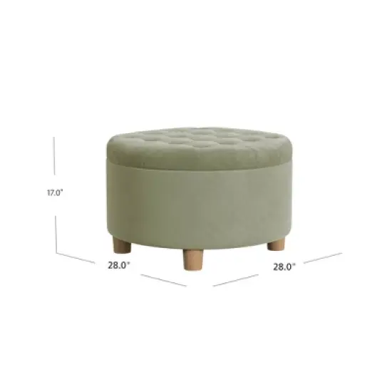 Tufted Round Storage Ottoman Light Sage Green Velvet - HomePop image {6}