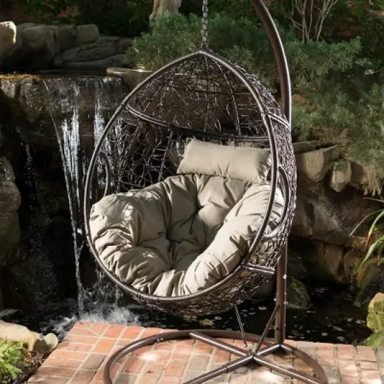 Hanging Egg Chair, Indoor Outdoor Patio Wicker Swing Egg Basket Chairs With Cushion, Rattan Wicker Hammock Chairs image {2}