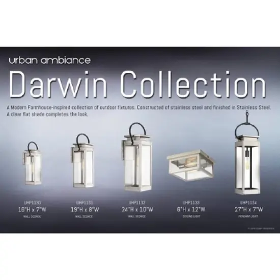 Urban Ambiance Luxury Modern Farmhouse Outdoor Wall Light,  19-3/8"H x 7-7/8"W,  Stainless Steel Finish, UHP1131 image {7}
