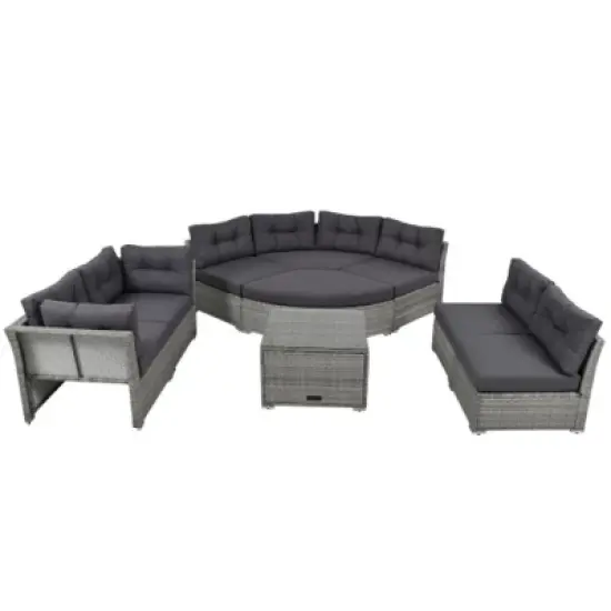 Patio Seating Set with Cushions and Glass Coffee Table, Outdoor Patio Sectional Sofa Set for Backyard, Garden, Deck or Lounge Area-Maison Boucle image {5}