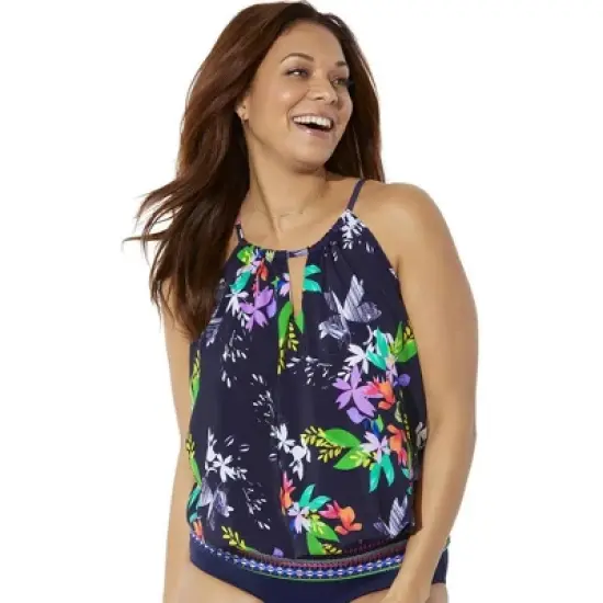 Swimsuits for All Women&rsquo;s Plus Size High Neck Blouson Tankini Top image {1}