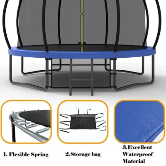 Aukfa Pumpkin Trampoline with Enclosure Net & Basketball Hoop,Outdoor Trampoline Set with Safety Net, Ladder, Balance Bar image {7}