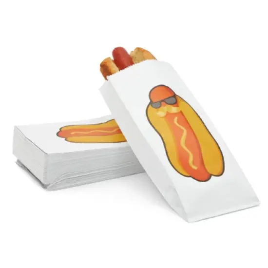 Juvale 100 Pack Hot Dog Paper Holders Bags, Foil Sleeve Wrappers for 4th of July BBQ Gathering, Disposable, 4 x 8 x 2 in image {5}