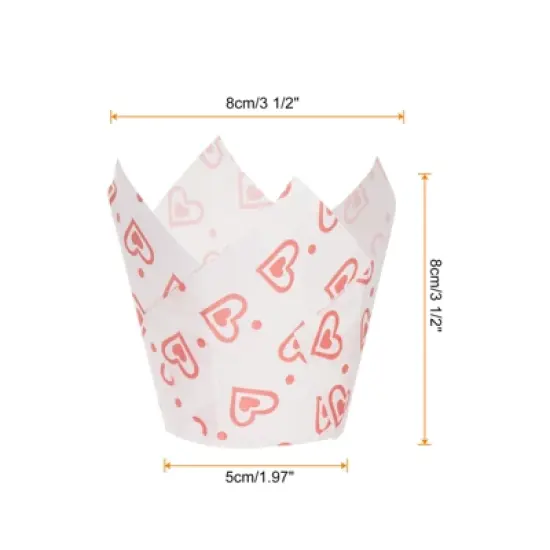 Unique Bargains Greaseproof Paper Baking Standard Tulip Cupcake Liners 100 Pcs White with Heart Pattern image {1}