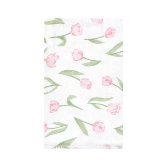 Hudson Baby Infant Girl Cotton Flannel Burp Cloths, Pink Tulips, One Size image {2}