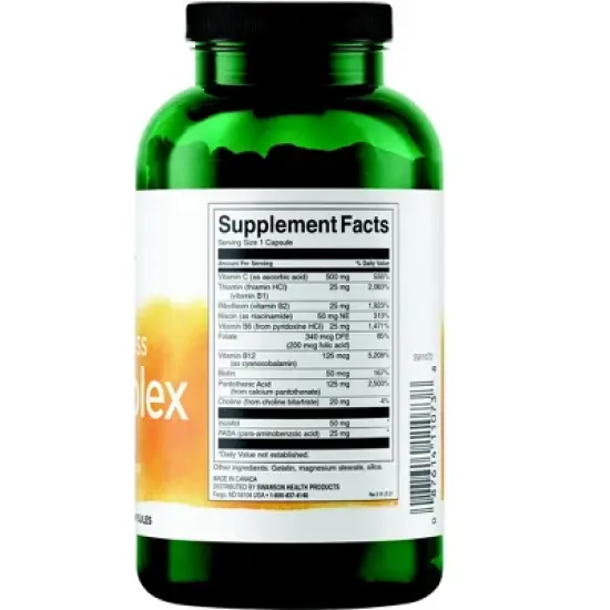 Swanson Super Stress Vitamin B Complex with Vitamin C, Supports Healthy Metabolism, Promotes Energy & Mental Relaxation, 240 Capsules image {1}