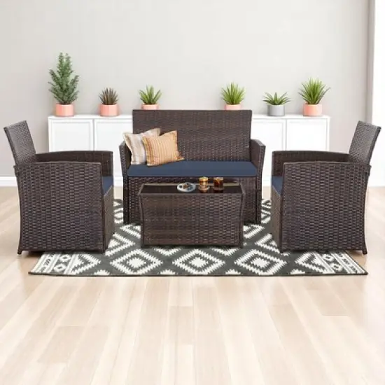 Mshliw 4-Piece Outdoor PE Wicker Furniture Set, Patio Gray Rattan Sectional Sofa with Washable Cushions for Garden, Porch, or Balcony image {2}