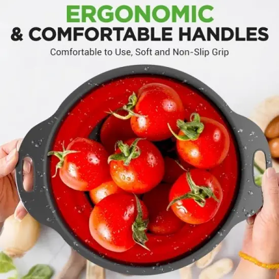 NutriChef Collapsible Strainer Set of 3 Round Silicone Kitchen Colander image {4}