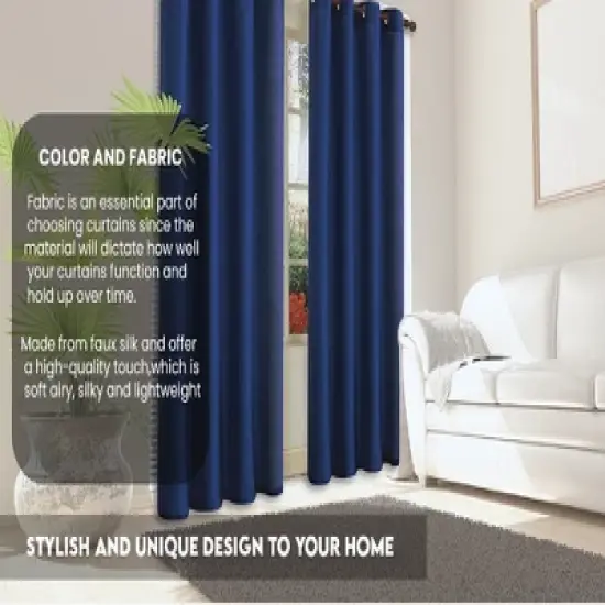 J&V TEXTILES 2 Panels Solid Grommet Faux Silk Window Curtain Drapes Treatment 58" Wide and 84" Length (Black) image {4}