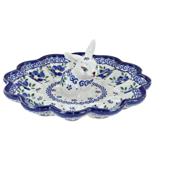 Blue Rose Polish Pottery Vena Bunny Egg Plate image {5}