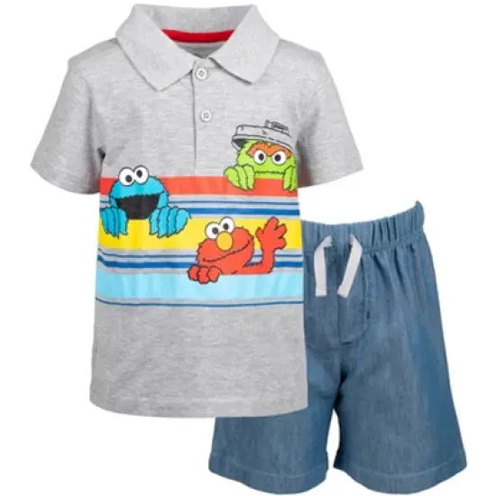 Sesame Street Oscar the Grouch Cookie Monster Elmo Polo Shirt and Shorts Toddler image {9}