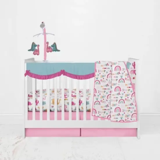 Bacati - Little Dino Girls Fucshia/Aqua Solid Long Crib Rail Guard Cover  image {3}