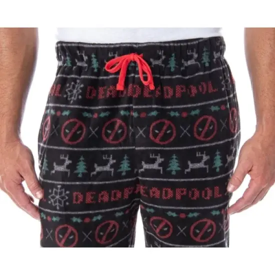 Marvel Men's Deadpool Christmas Ugly Sweater Fleece Sleep Pajama Pants Ugly Deadpool Sweater image {1}