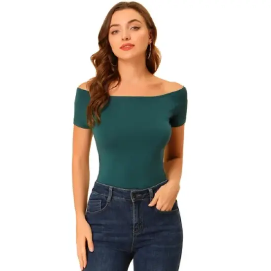 Allegra K Women's Short Sleeves Off The Shoulder Solid Crop Top image {11}
