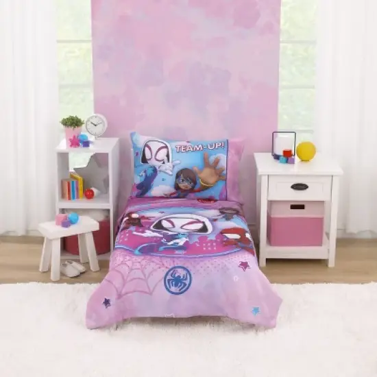 Marvel Ghost Spider, Go Ghosty Purple, Pink, and Blue 4 Piece Toddler Bed Set image {8}