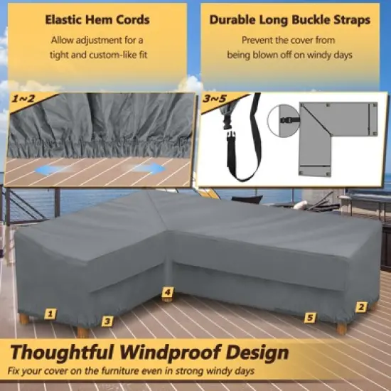 Akefit V-Shaped Patio Sectional Sofa Cover Waterproof Windproof Outdoor Furniture Protector Gray with Vents image {5}