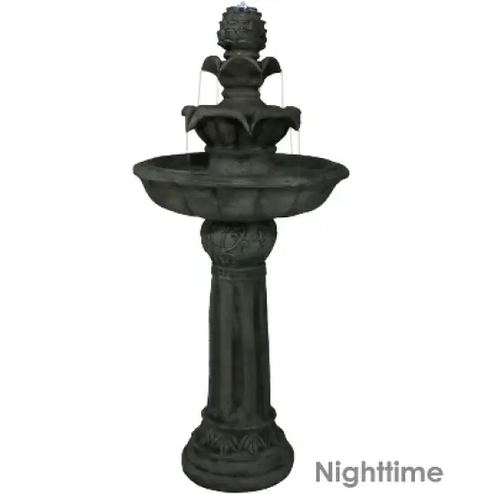 Sunnydaze Outdoor Solar Powered Ornate Elegance Tiered Water Fountain with Battery Backup and LED Light - 41" image {2}