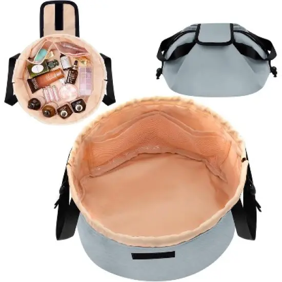 Narwey Barrel Drawstring Makeup Bag Large Travel Makeup Bag image {3}