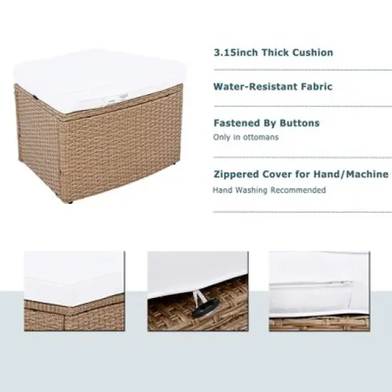 FIONECA 10-Piece White Outdoor Sectional Half Round Patio Rattan Sofa Set, All-Weather PE Wicker Conversation Furniture with Cushions image {4}