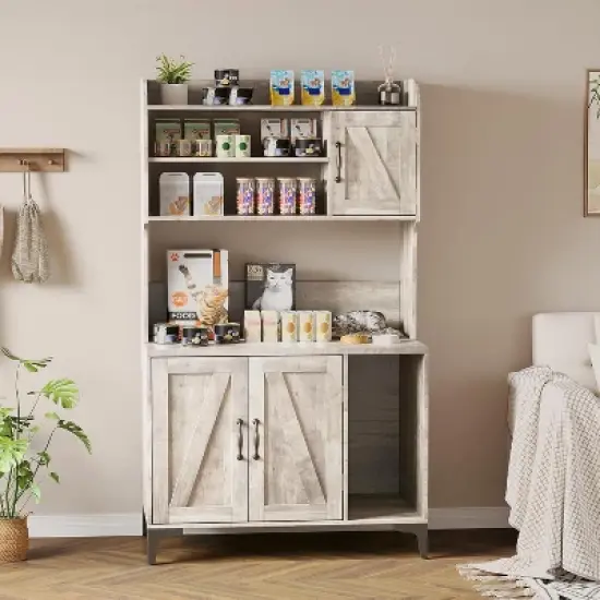 Acekool Cat Litter Box Enclosure, Multi-Functional Storage Cabinet with 3 Doors and Scratch Mat, 31.5"x17.7"x51.1" image {6}