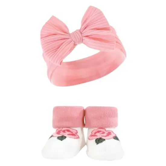 Hudson Baby Infant Girl Headband and Socks Giftset, Purple Green, One Size image {3}