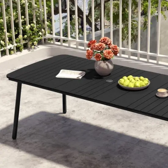 Crestlive Products Outdoor Dining Table for 4-6 People Patio Rectangle Table, Aluminum Frame with Durable Wood-Like Tabletop and Umbrella Hole image {7}