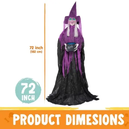 Joyfy 72&rsquo;&rsquo; Halloween Outdoor Decoration, Scary Standing Witch with Cauldron Animated Decor for Yard Lawn Garden Outdoor Indoor and Haunted House image {5}
