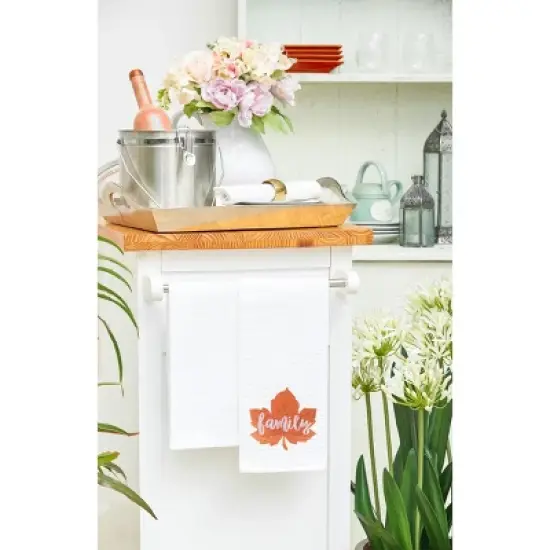 C&F Home "Family" Leaf Embroidered Waffle Weave Kitchen Autumn Dishtowel image {2}