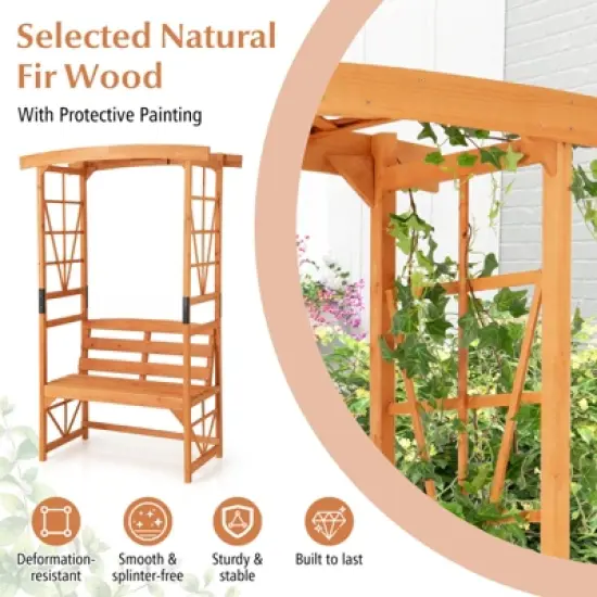 Tangkula 6.2 FT Tall Patio Garden Arbor Natural Wooden Arch with Pergola Trellis for Climbing Plant Vine Rose Wood Archway image {3}
