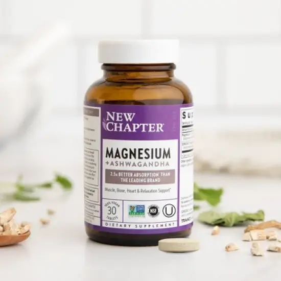 New Chapter Magnesium + Ashwagandha Vegan for Muscle & Relaxation Support, Non-GMO Supplement - 30 ct image {2}