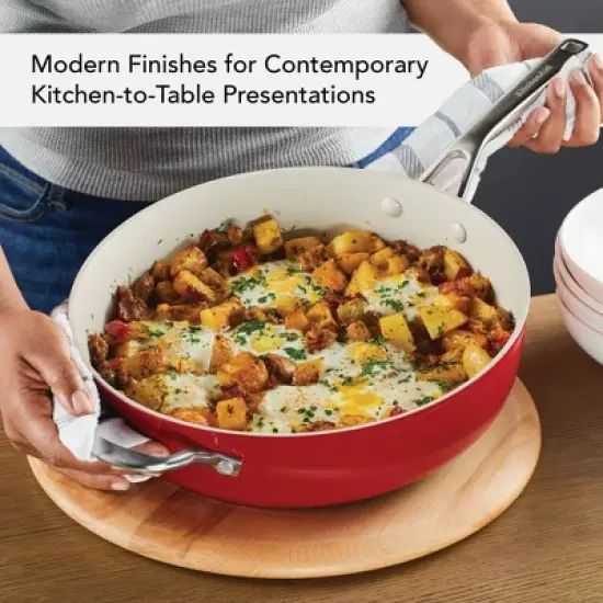 KitchenAid 5qt Hard Anodized Ceramic Nonstick Saute Pan with Lid Empire Red: Hand Wash, Gas & Electric Compatible image {3}