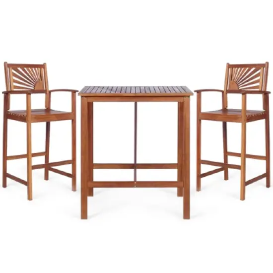 Tangkula 3-Piece Dining Table Set Acacia Wooden Table & Chair Set for Outdoor & Indoor Natural image {6}