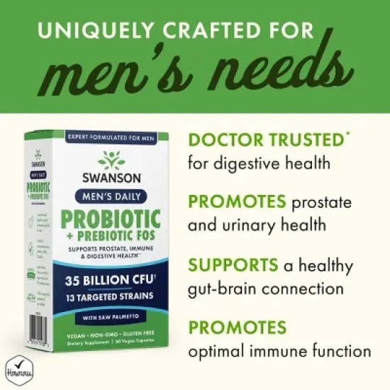 Swanson Men's Daily Probiotic + Prebiotic FOS, 60 Vegan Capsules image {2}