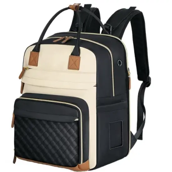 Itopfox Expandable Large Diaper Backpack for Twins, Travel Baby Bag with Changing Pad, Insulated Pockets, 25-37L Capacity, Apricot Black image {7}