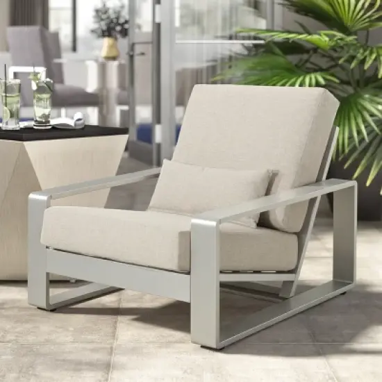 Modern Aluminum Patio Club Chair with Cushion,Rust Resistant Outdoor Accent Chair,Lounge Armchair Garden or Balcony-Cuddlewood image {2}