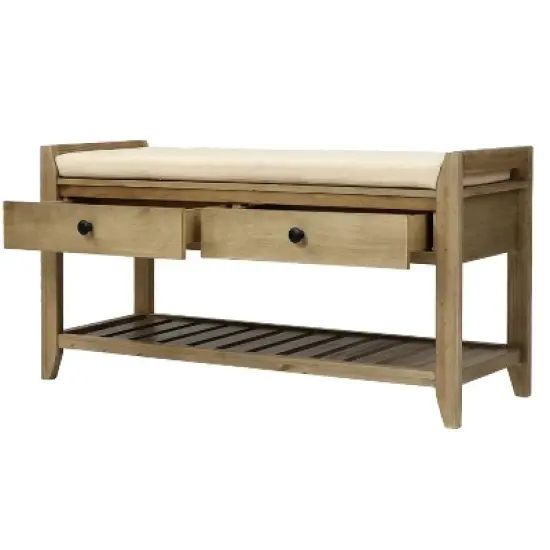 Entryway Storage Bench with Cushioned Seat, Shoe Rack and Drawers-ModernLuxe image {10}