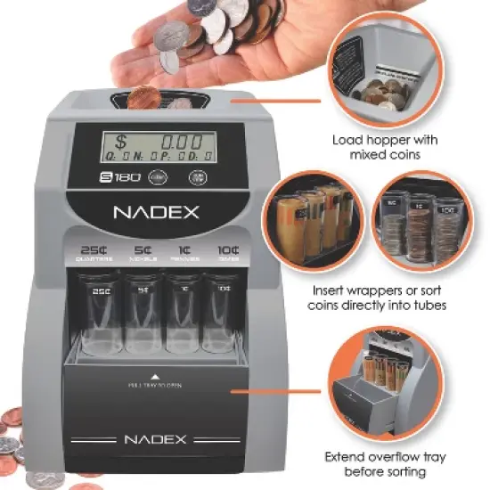 Nadex Coins&trade; S180 Digital Coin Counter, Sorter, and Wrapper in Black image {3}